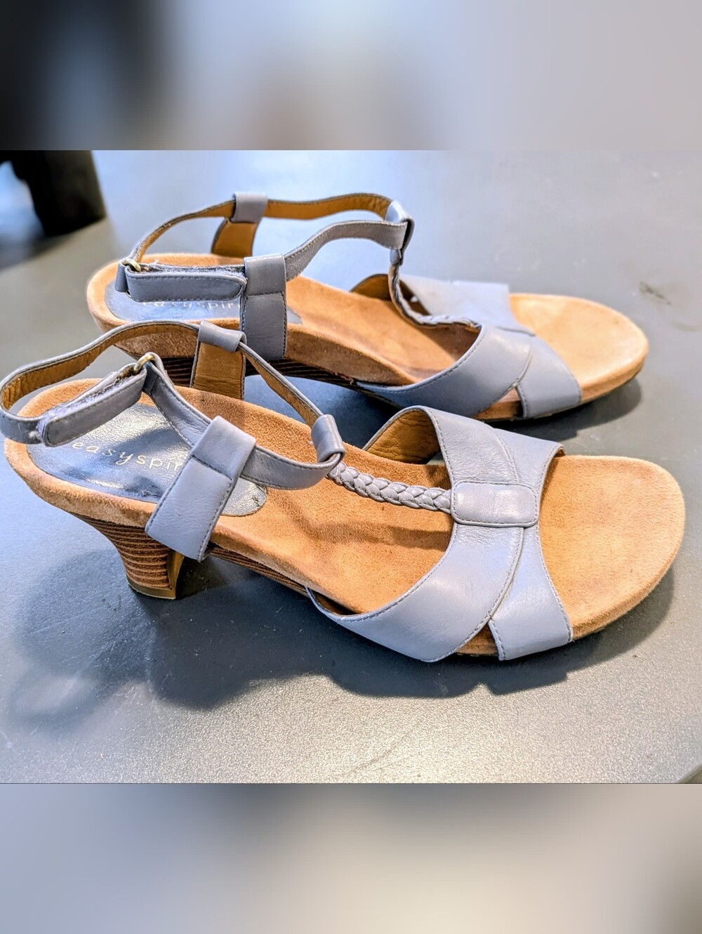 Easy Spirit Blue Strappy Heeled Leather Sandals Wmns Sz 7.5